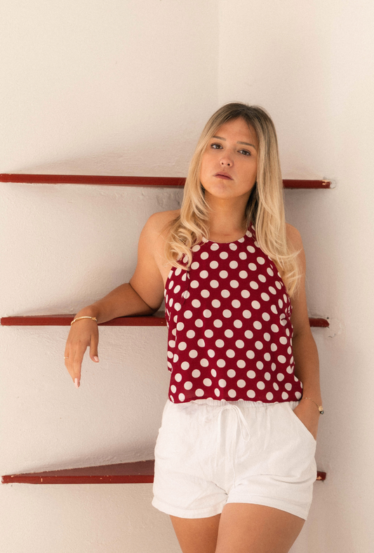 Top Carmen Polka Dots Framboise