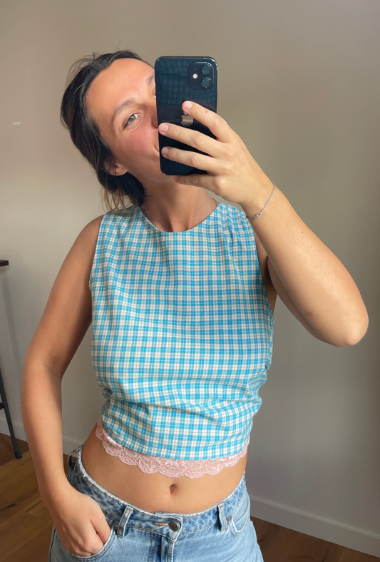 Tarzan Blue Crush – Top Dos Nu à Carreaux Bleu & Blanc