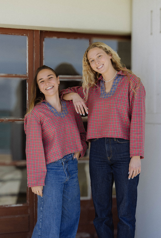 Viviane - Vareuse Bicolore Tartan Rose & Bleu – Mi-Saison